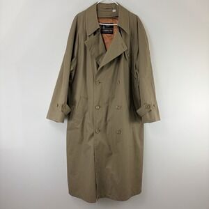 London Fog Towne Men Tan Trench Coat Cotton Blend Long Rain Coat Size 42 Reg
